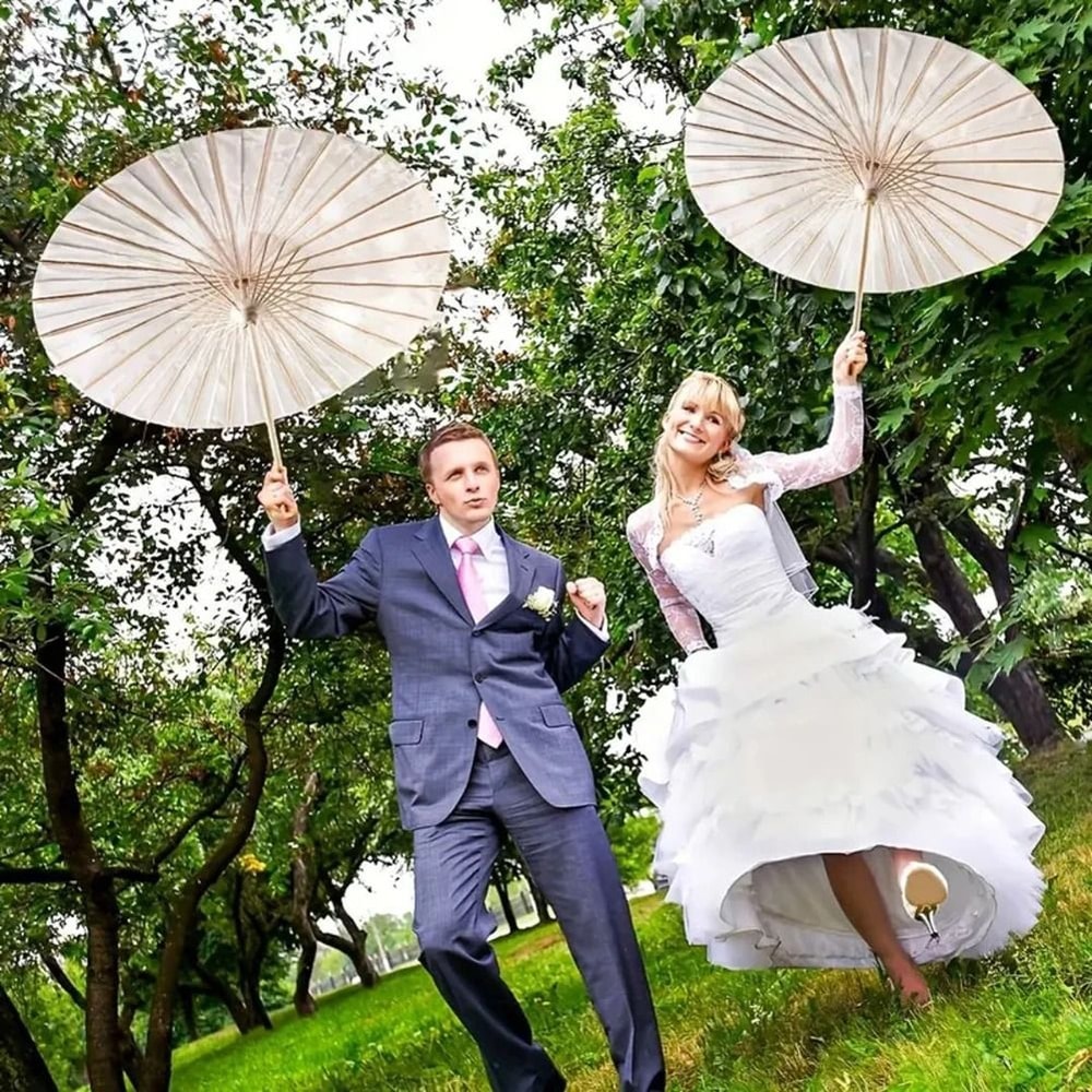White Paper Wedding Umbrella With Wooden Handle DIY Photography Prop 12