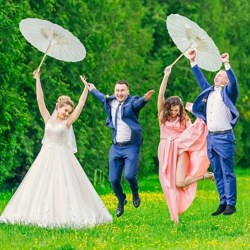 White Paper Wedding Umbrella With Wooden Handle DIY Photography Prop 13