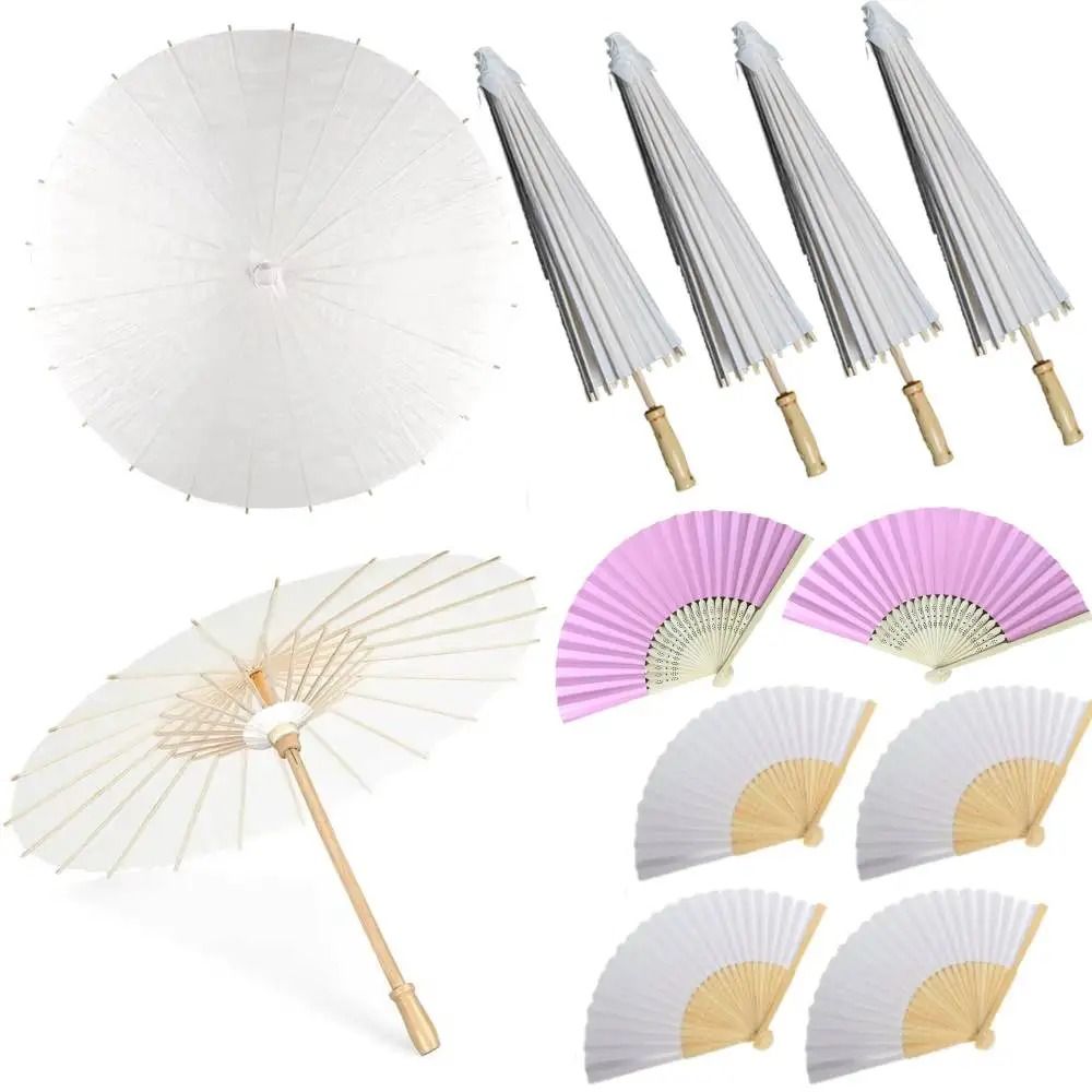 White Paper Wedding Umbrella With Wooden Handle DIY Photography Prop 0