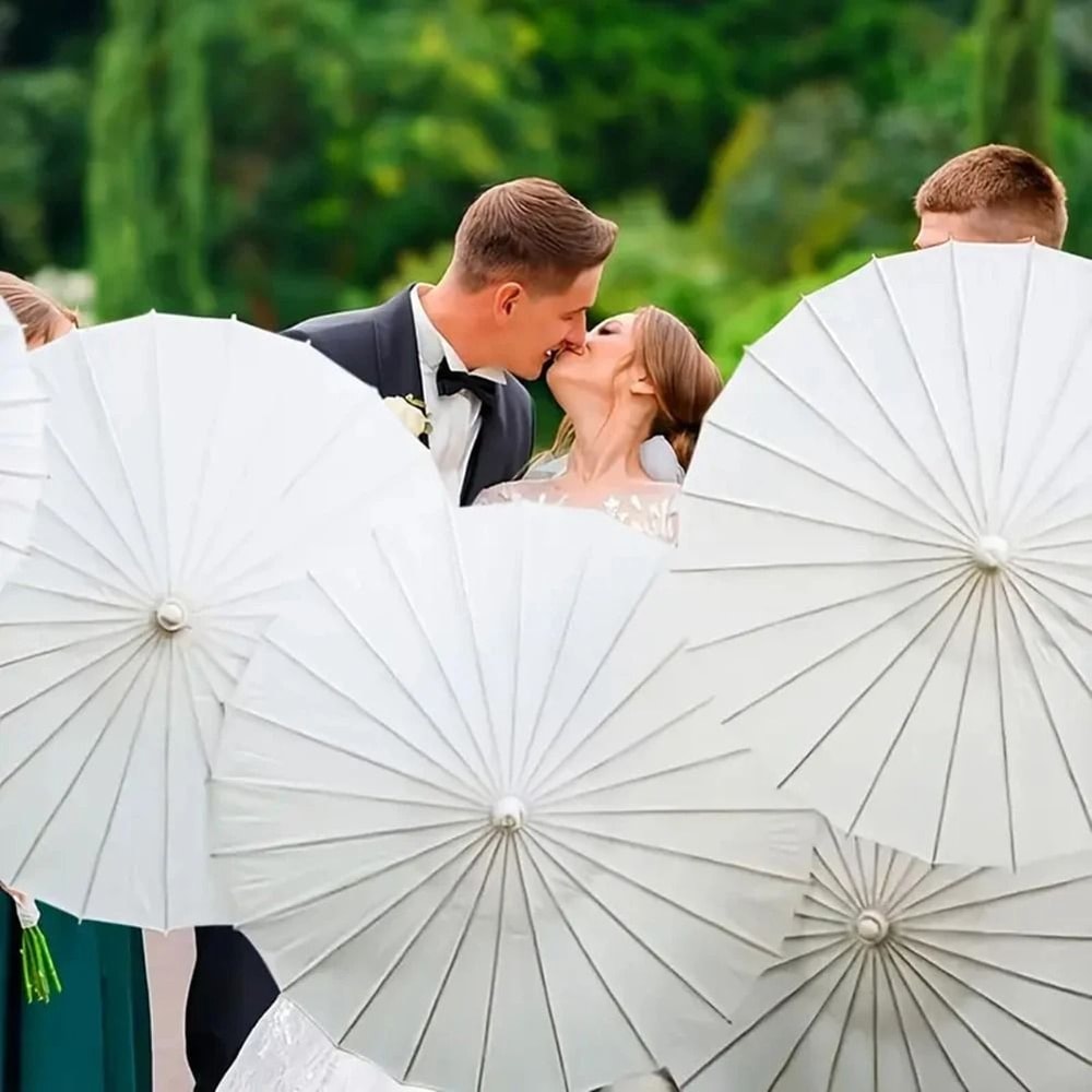 White Paper Wedding Umbrella With Wooden Handle DIY Photography Prop 14