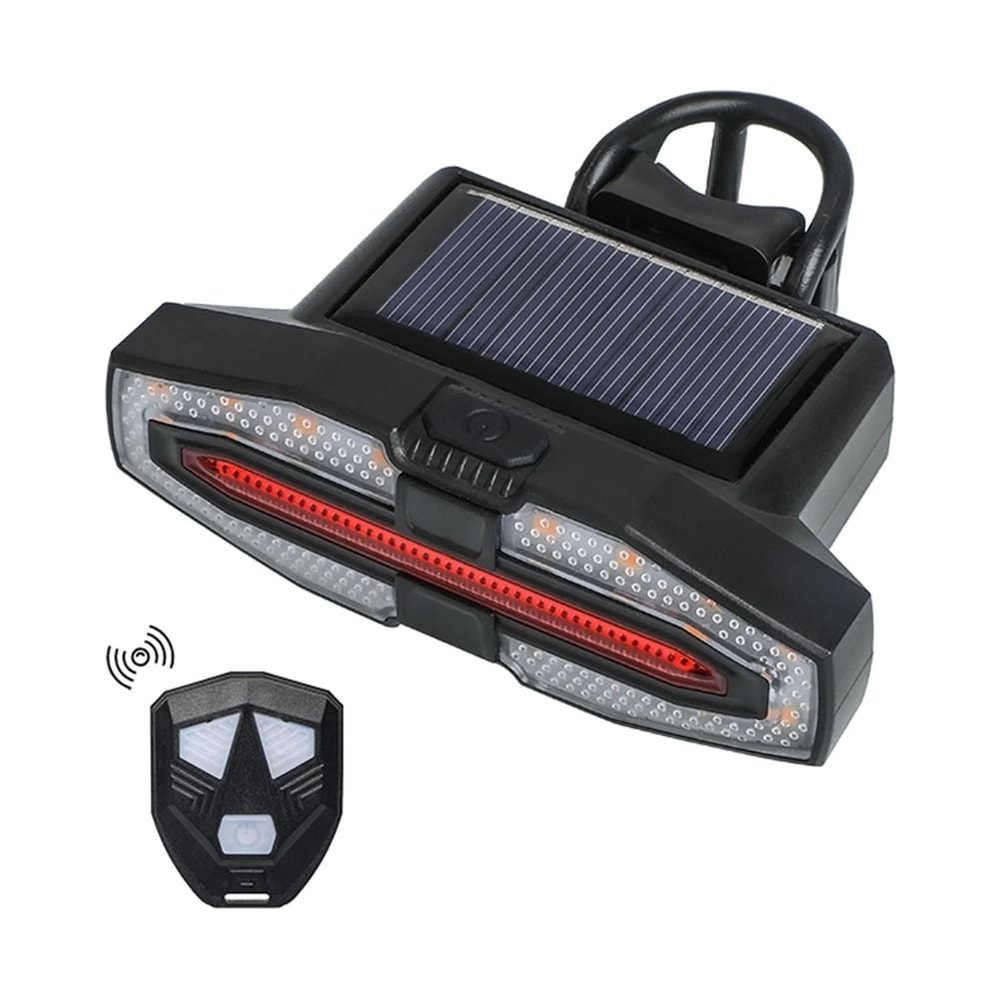 Solar LED Bicycle Turn Signal Taillight With Remote Control Type C Rechargeable 1