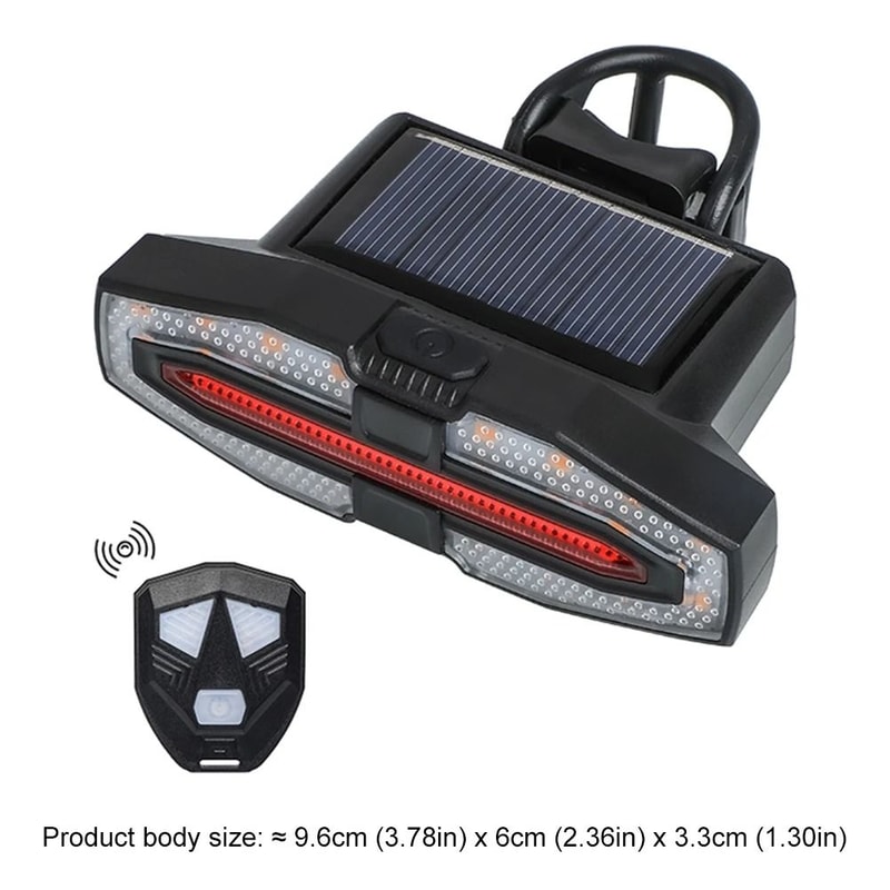 Solar LED Bicycle Turn Signal Taillight With Remote Control Type C Rechargeable 3