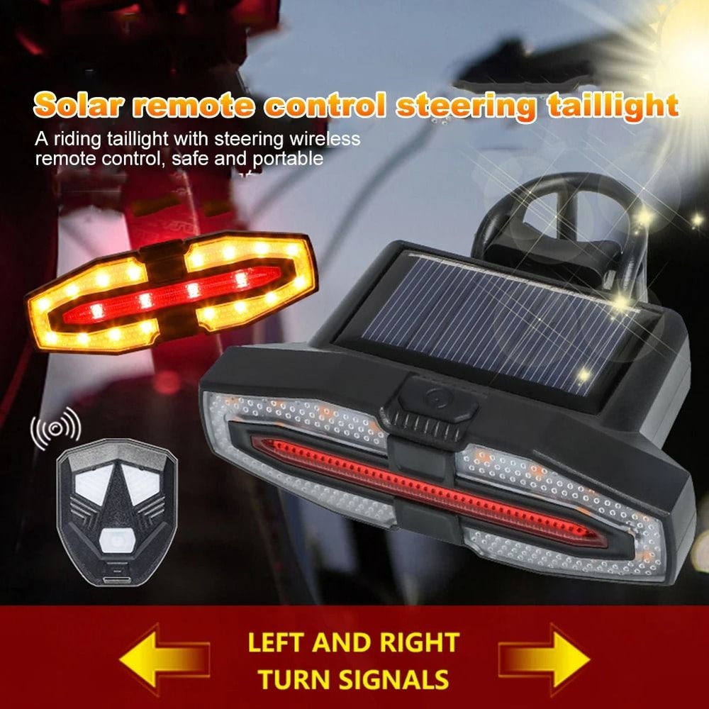 Solar LED Bicycle Turn Signal Taillight With Remote Control Type C Rechargeable 4