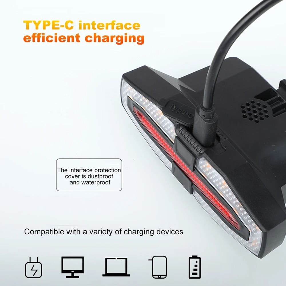 Solar LED Bicycle Turn Signal Taillight With Remote Control Type C Rechargeable 7