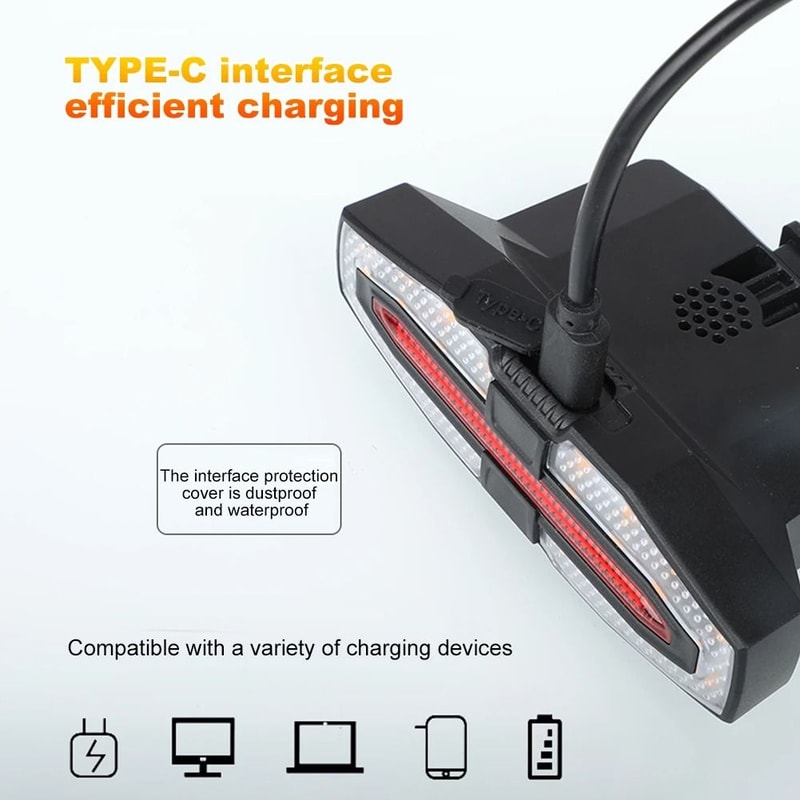 Solar LED Bicycle Turn Signal Taillight With Remote Control Type C Rechargeable 7