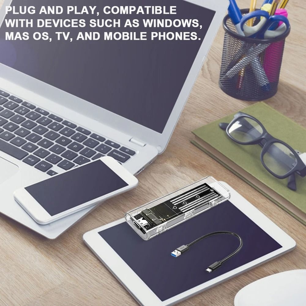 M2 SATA External SSD Enclosure USB C 10Gbps Transparent Hard Drive Case 2