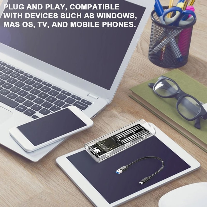 M2 SATA External SSD Enclosure USB C 10Gbps Transparent Hard Drive Case 2
