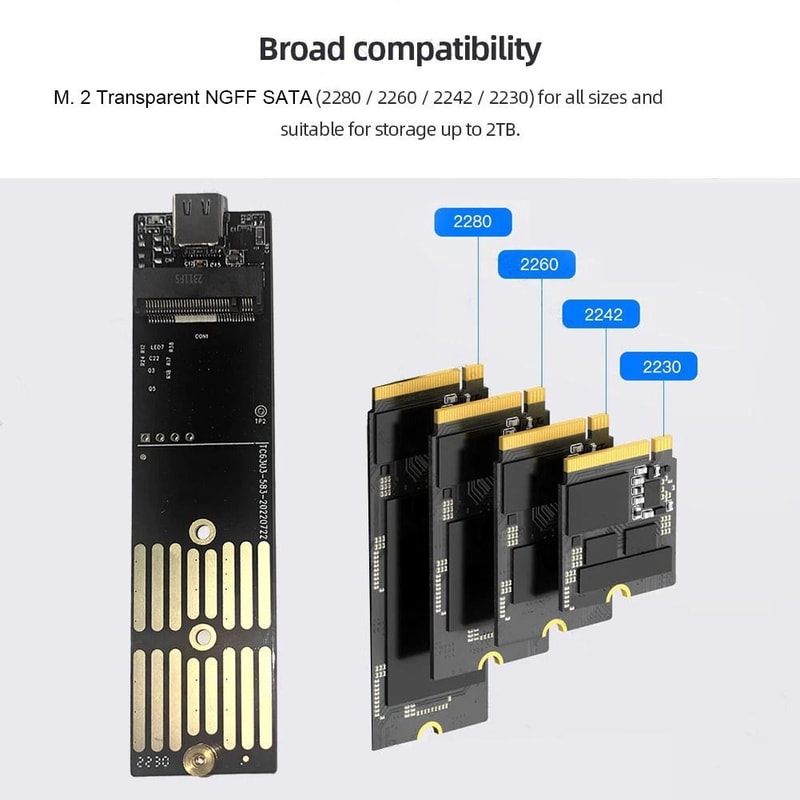 M2 SATA External SSD Enclosure USB C 10Gbps Transparent Hard Drive Case 5