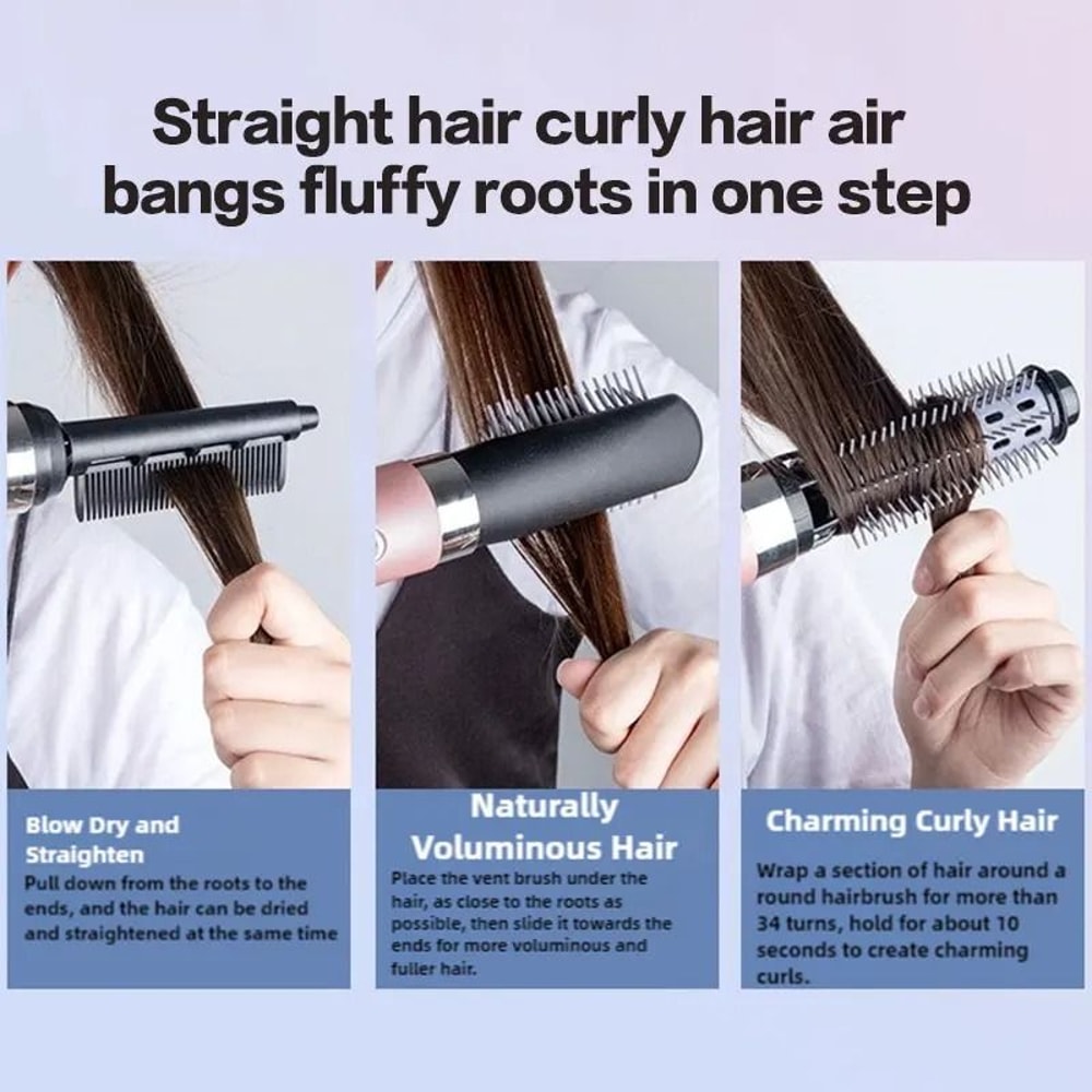 3 In 1 Hot Air Hair Dryer Brush With Curling And Straightening Comb 7