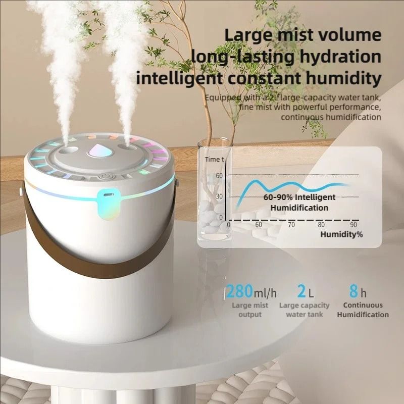 Portable 2L Humidifier With Dual Spray Aromatherapy Diffuser And Ambient Light 2