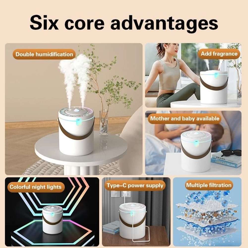 Portable 2L Humidifier With Dual Spray Aromatherapy Diffuser And Ambient Light 3