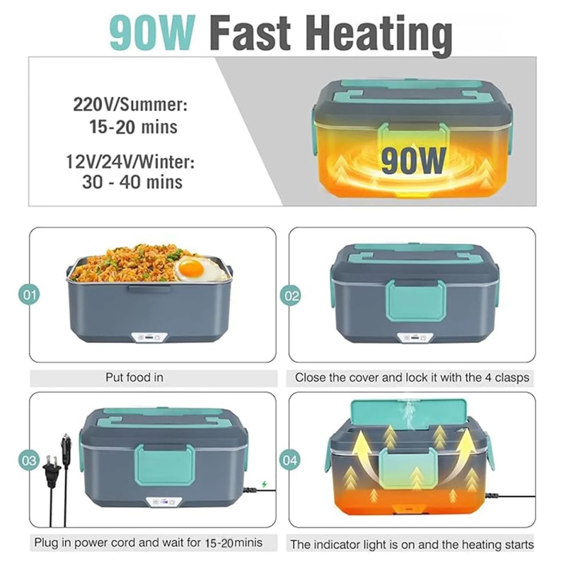 TINSOL 35L Electric Lunch Box Food Heater Quick Heating Portable Meal Warmer 7
