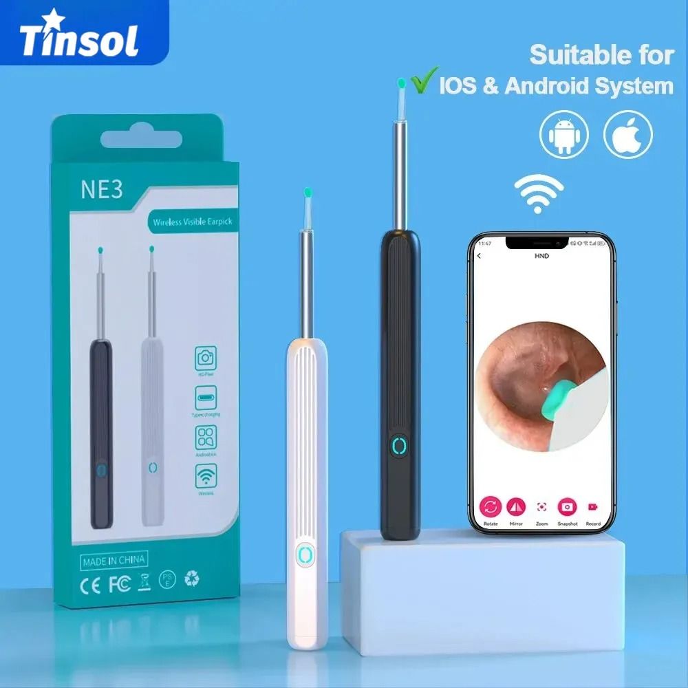 TINSOL Wireless WiFi Ear Wax Removal Otoscope Camera With LED Light 0