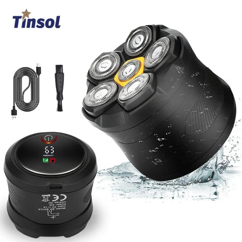 Tinsol 6D Magnetic Electric Razor Rechargeable Waterproof Head Shaver 9