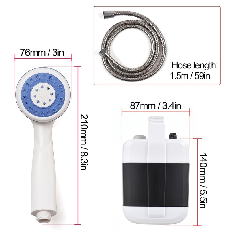TINSOL Portable Camping Shower USB Rechargeable Outdoor Electric Shower Pump 5