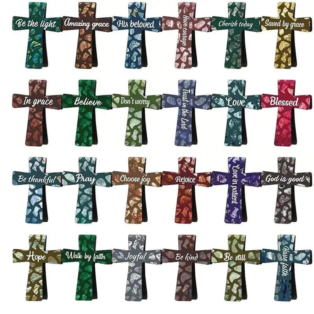 Cross Shaped Leather Magnetic Bookmark Elegant Page Marker 3