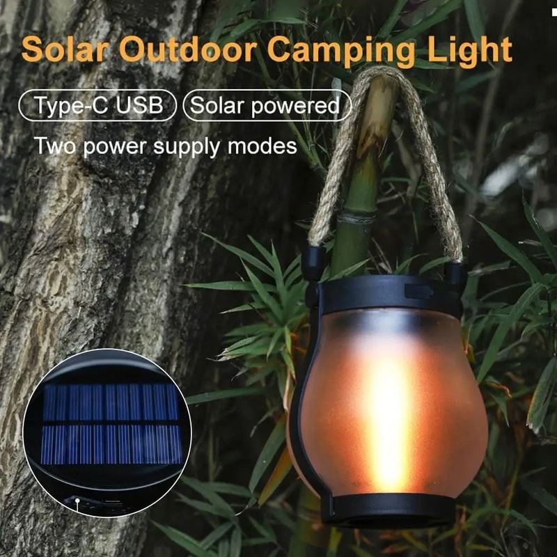 Solar Hanging Lantern Flickering Flame Outdoor Waterproof Light 5