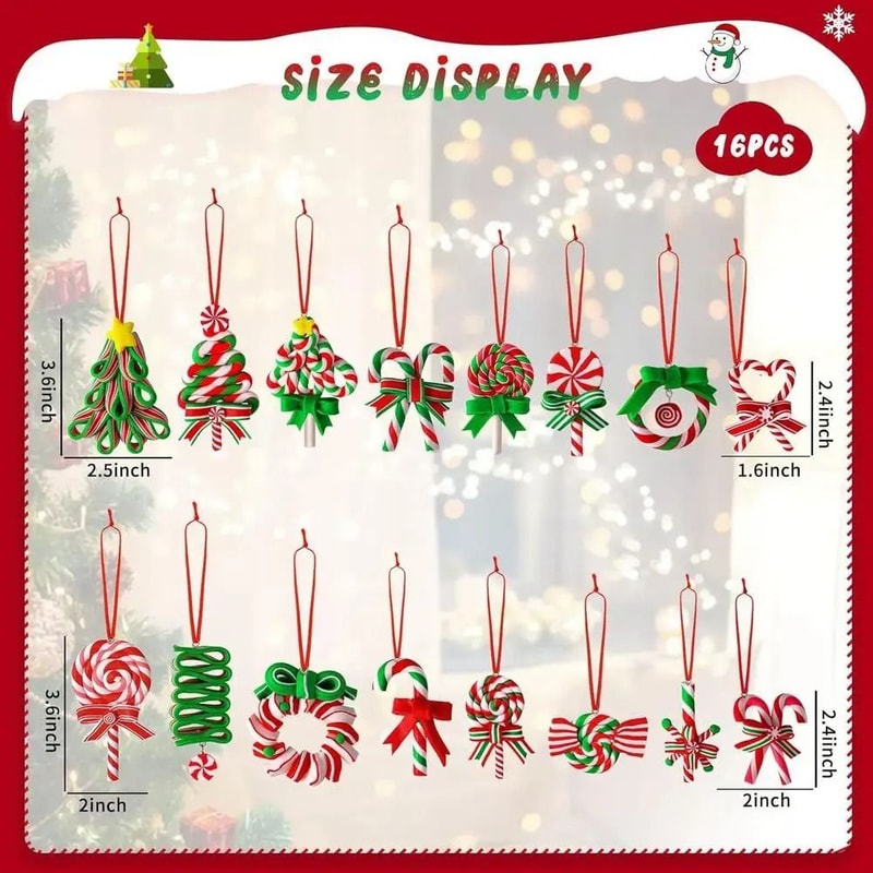 Wooden Candy Cane Christmas Tree Pendant Holiday Decoration 4