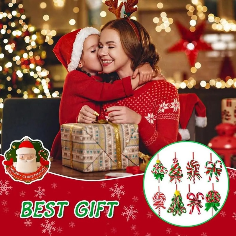 Wooden Candy Cane Christmas Tree Pendant Holiday Decoration 5