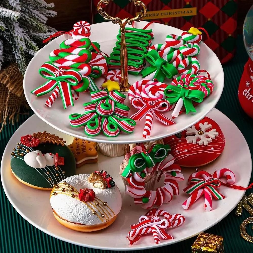 Wooden Candy Cane Christmas Tree Pendant Holiday Decoration 6