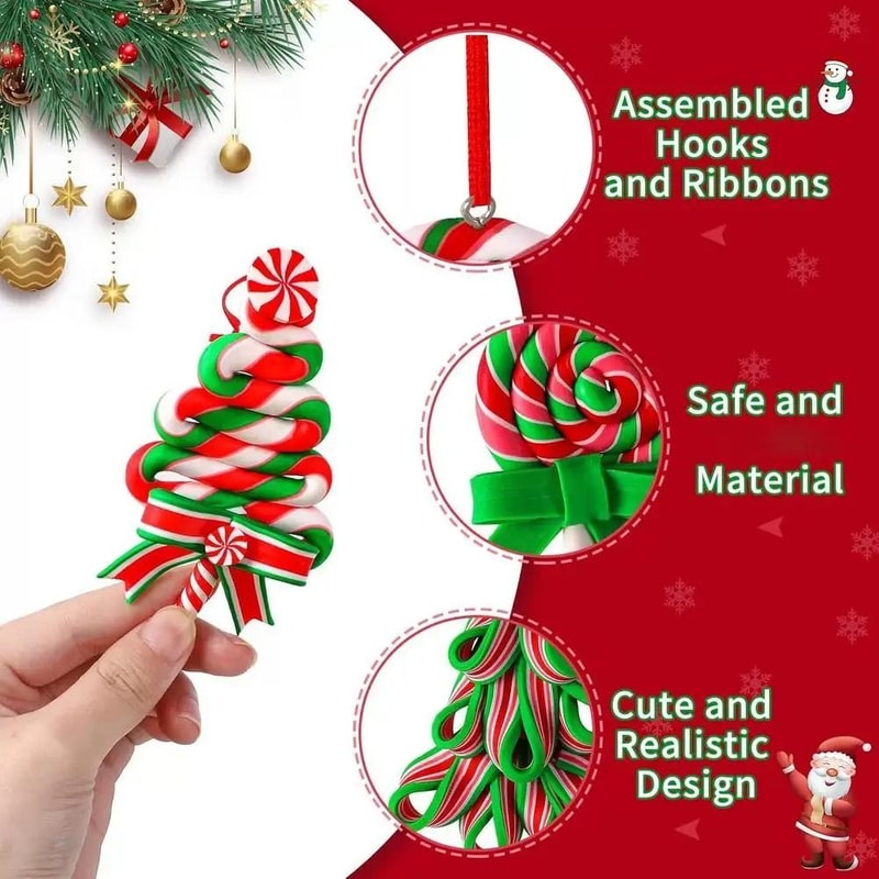 Wooden Candy Cane Christmas Tree Pendant Holiday Decoration 7