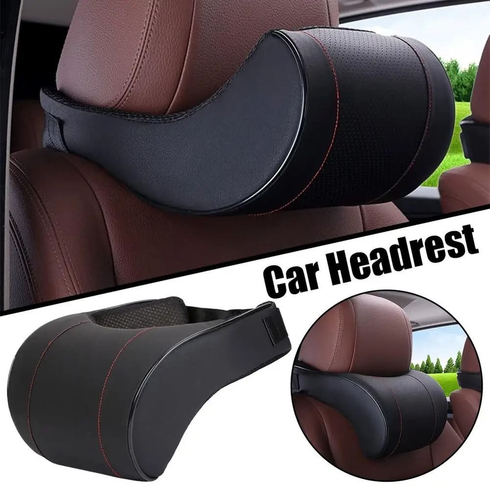 Ergonomic Leather Car Headrest Neck Pillow With Memory Cotton Support 6