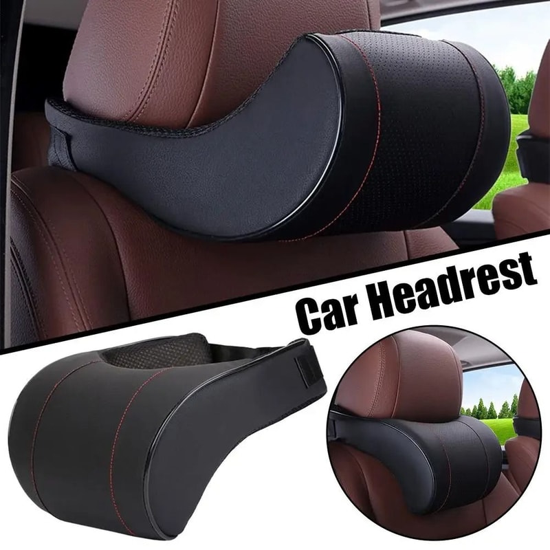Ergonomic Leather Car Headrest Neck Pillow With Memory Cotton Support 6