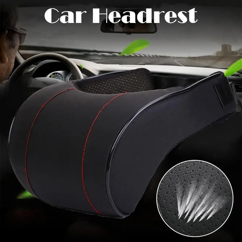 Ergonomic Leather Car Headrest Neck Pillow With Memory Cotton Support 7