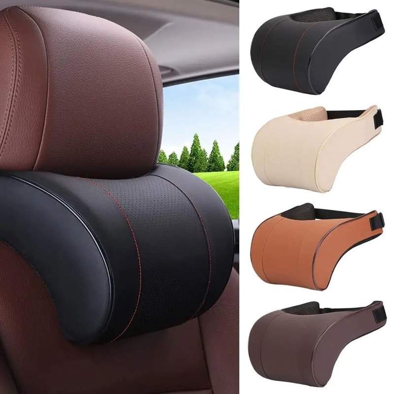 Ergonomic Leather Car Headrest Neck Pillow With Memory Cotton Support 0