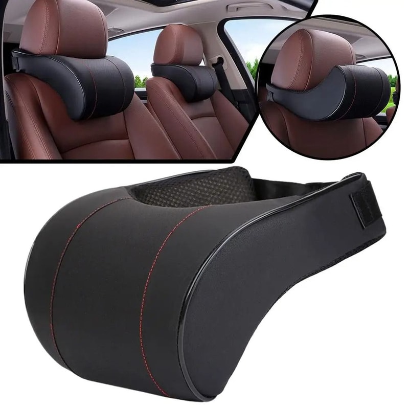 Ergonomic Leather Car Headrest Neck Pillow With Memory Cotton Support 8