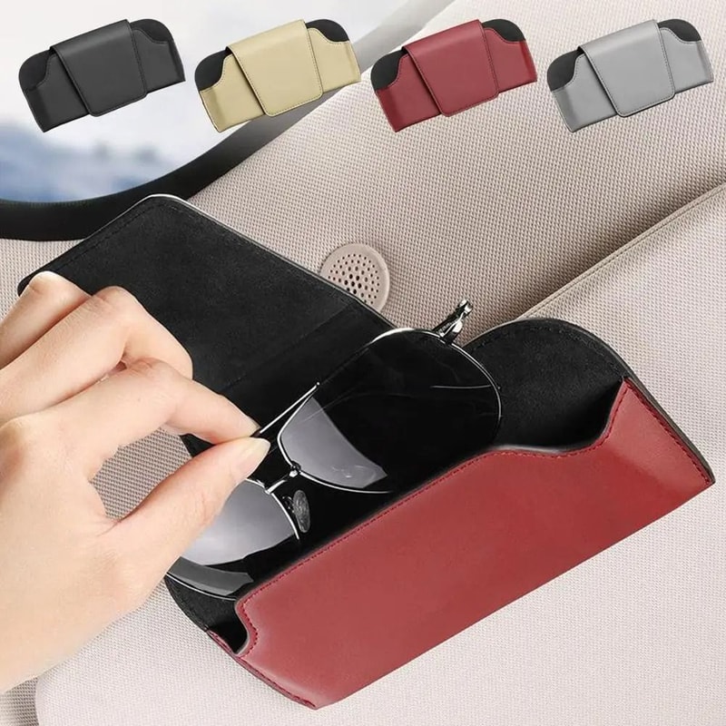 Leather Car Glasses Clip Sun Visor Sunglasses Holder Organizer 0