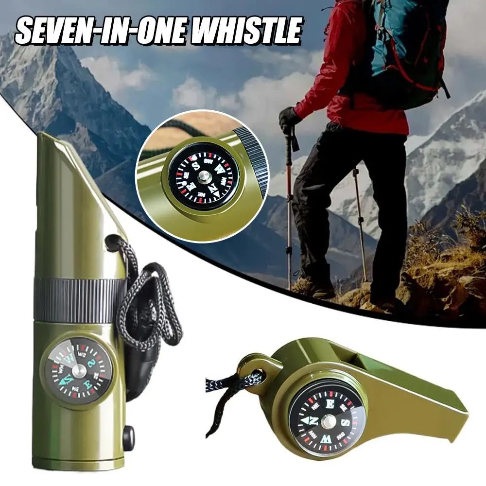 7 In 1 Outdoor Survival Whistle Emergency Compass Flashlight Tool 0