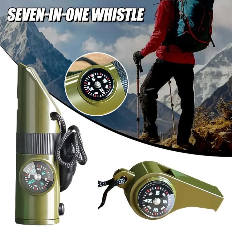 7 In 1 Outdoor Survival Whistle Emergency Compass Flashlight Tool 0