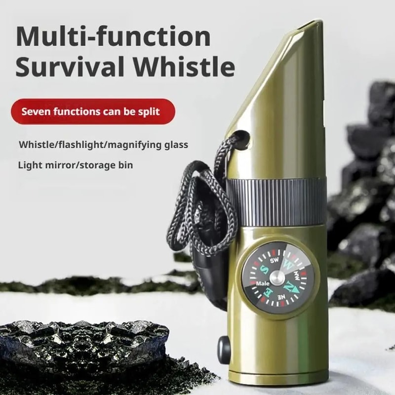7 In 1 Outdoor Survival Whistle Emergency Compass Flashlight Tool 7