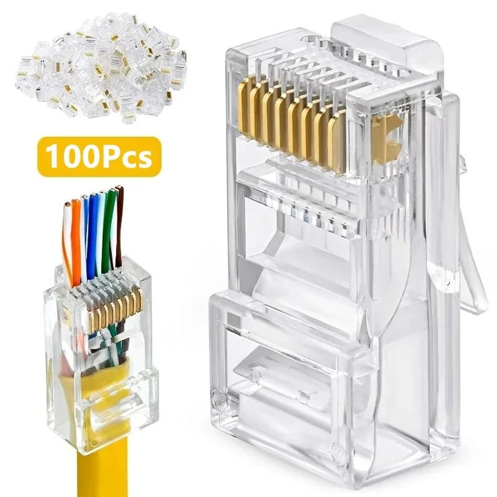 RJ45 Shielded Ethernet Connectors Cat6 Cat5e Gold Plated Network Plugs 100PCS 0