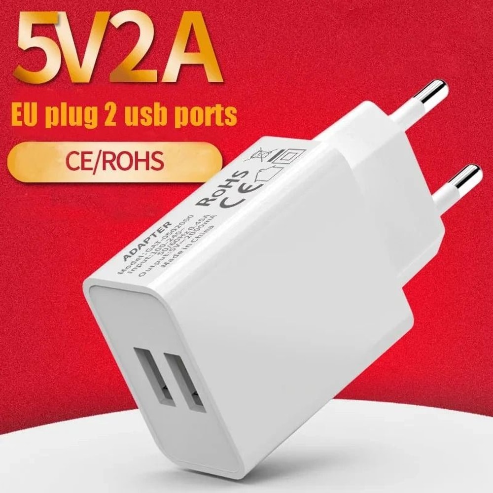 EU Plug Dual USB Wall Charger 5V 2A Fast Charging Travel Adapter 8