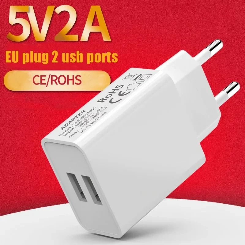 EU Plug Dual USB Wall Charger 5V 2A Fast Charging Travel Adapter 8