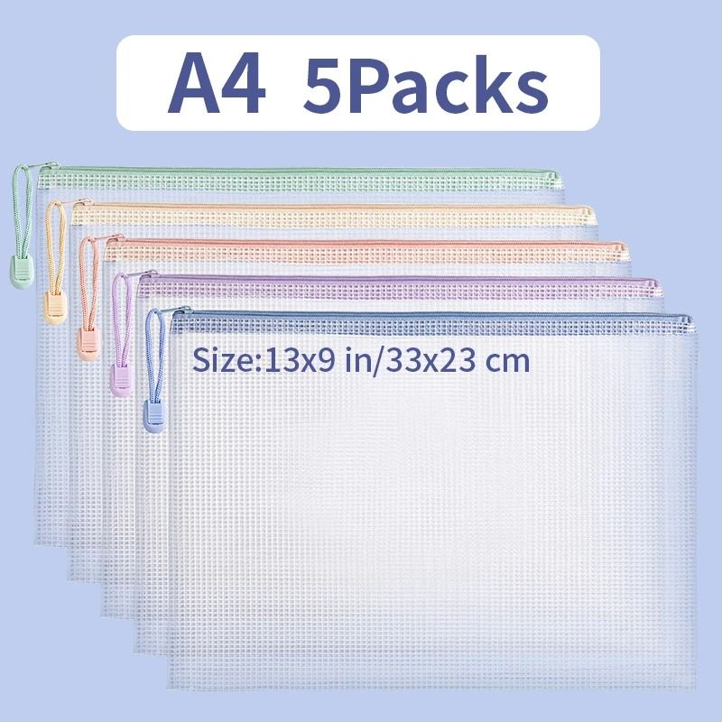 Waterproof Mesh Zipper Document Folder A4 A5 Storage Pouch 1