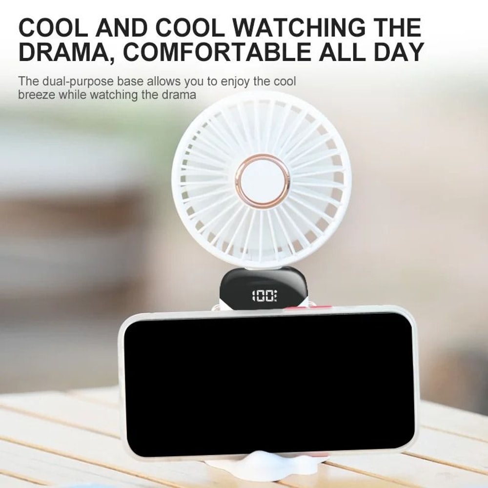 Foldable Portable Mini Fan With Neck Hanging Strap And Phone Stand USB Rechargeable 3