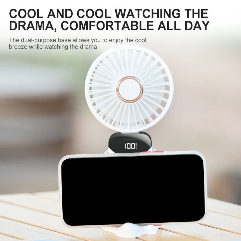 Foldable Portable Mini Fan With Neck Hanging Strap And Phone Stand USB Rechargeable 3
