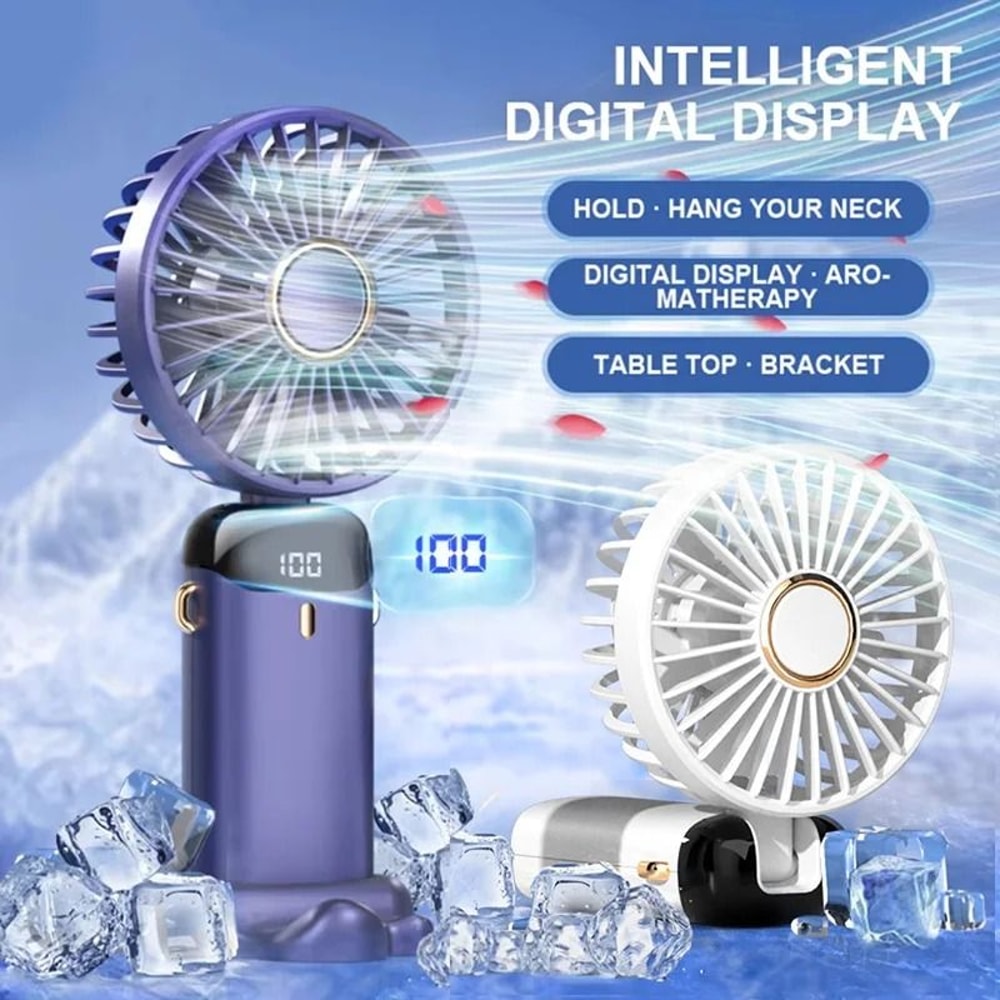 Foldable Portable Mini Fan With Neck Hanging Strap And Phone Stand USB Rechargeable 2