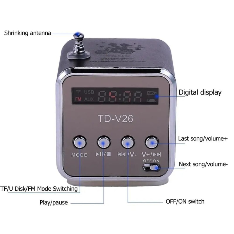 TDV26 Mini FM Radio Speaker MP3 Music Player Speaker With SD TF Card Support 4