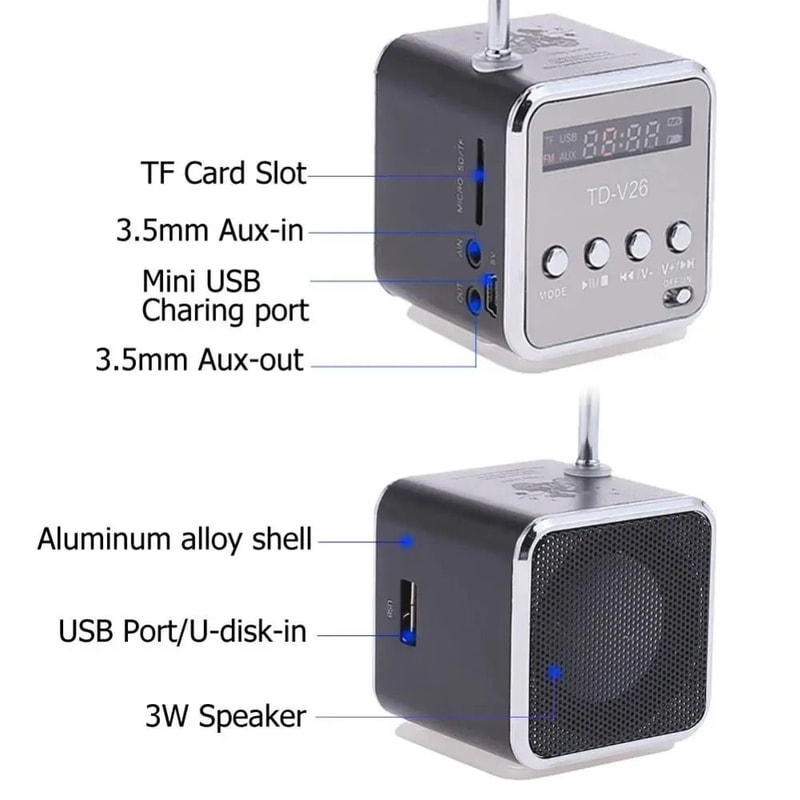 TDV26 Mini FM Radio Speaker MP3 Music Player Speaker With SD TF Card Support 5