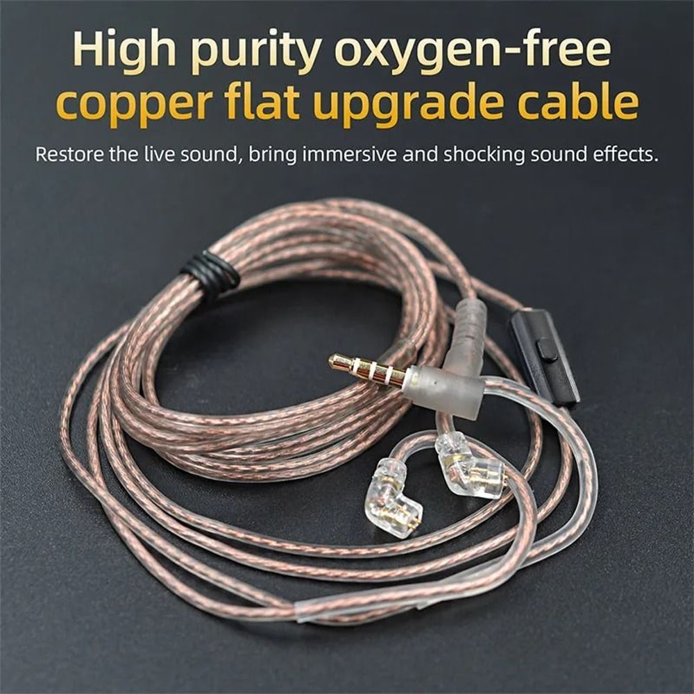 KZ 2 Pin Replacement Earphone Cable Oxygen Free Copper Silver Plated Cable With Mic 6