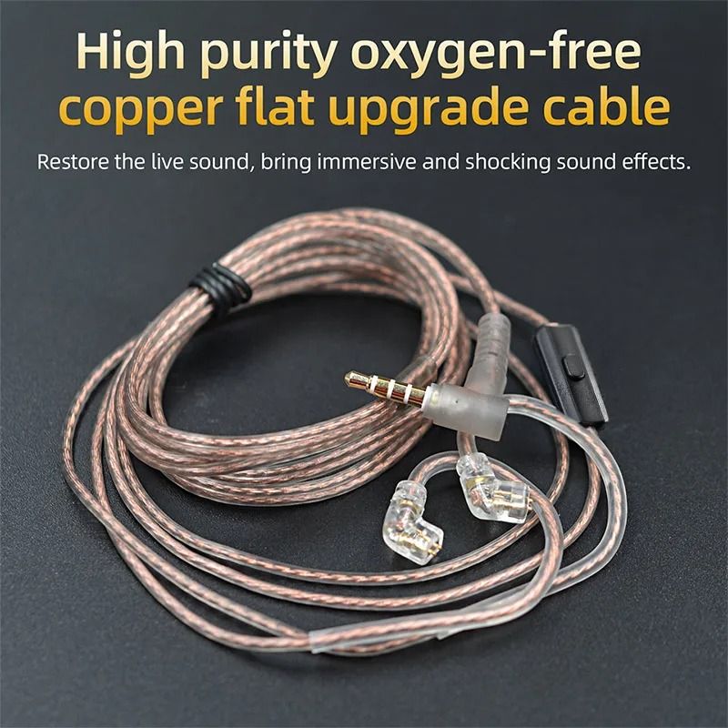 KZ 2 Pin Replacement Earphone Cable Oxygen Free Copper Silver Plated Cable With Mic 6