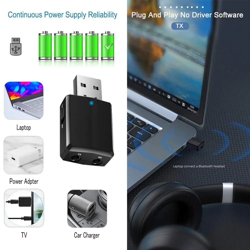 3 In 1 Bluetooth Audio Transmitter Receiver AUX RCA USB Wireless Adapter 2