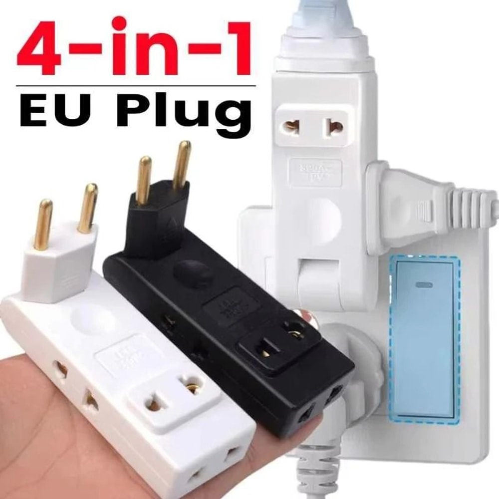 4 In 1 EU Plug Adapter 180 Degree Rotating Wall Outlet Extension Socket 4