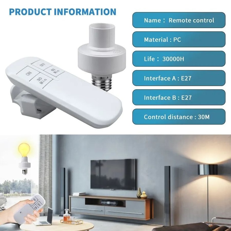 Smart E27 Remote Light Socket Timer Switch Lamp Holder With Wireless On Off Control 15m Range 1