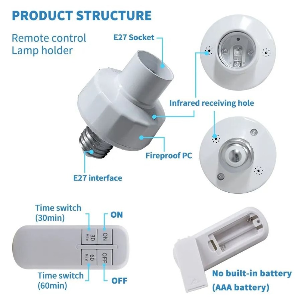 Smart E27 Remote Light Socket Timer Switch Lamp Holder With Wireless On Off Control 15m Range 3