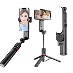 portable selfie stick tripod with fill light and wireless remote for video and live streaming